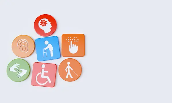 Accessibility symbols in multi-colour tags.